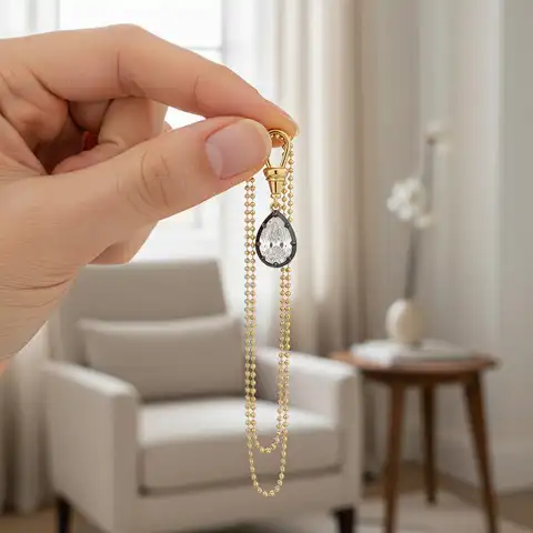 Women's Geometric White Zircon Pendant Necklace Gold Plated Bead Chain Rustproof Trendy Jewelry for Dinner Party Accessories