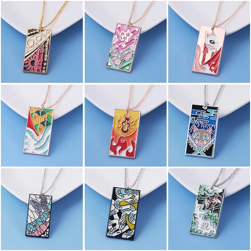 1pcs Anime Demon Slayer Necklace Kimetsu No Yaiba Rengoku Kyoujurou Uzui Tengen Kanroji Mitsuri Metal Pendant Necklaces Jewelry