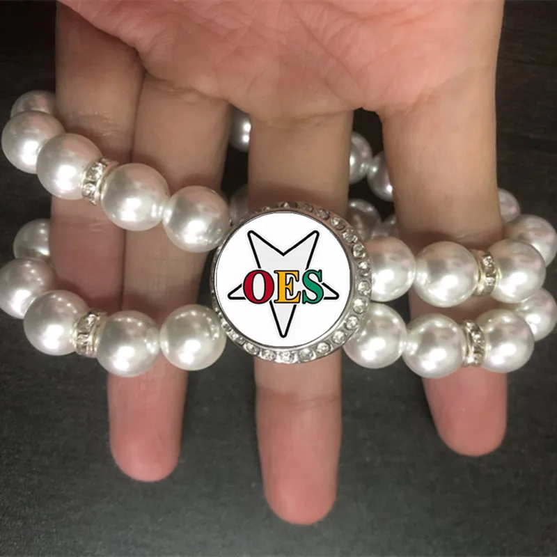 الماسونية OES زر سوار صف مزدوج عالية الزجاج اللؤلؤ مرونة النظام من النجمة الشرقية الإسورة موضة دروبشيب مجوهرات OGL358 #3