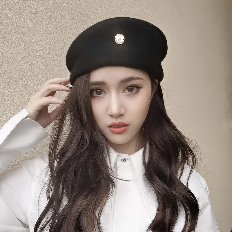 Light Luxury Retro British Style Wool Berets For Women Autumn Winter Simple Fashion Equestrian Hat Lady Dating Elegant Felt Hat