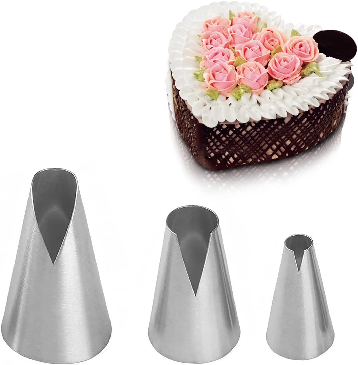 3 pcs Stainless Steel Russian Piping Tips Set V-Shaped Wave Nozzles for Pastry, Cupcakes, Cakes- asy to Use and Durable Kitchen