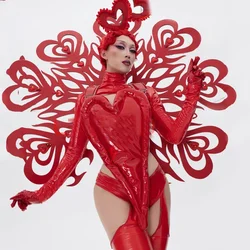 Bar Nightclub Dj Ds Gogo Dancer Wear Drag Queen Costumes Women Red Sets Rave Outfit Sexy Party Pole Dance Clothing