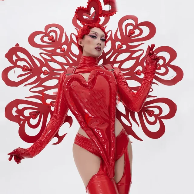 Bar Nightclub Dj Ds Gogo Dancer Wear Drag Queen Costumes Women Red Sets Rave Outfit Sexy Party Pole Dance Clothing