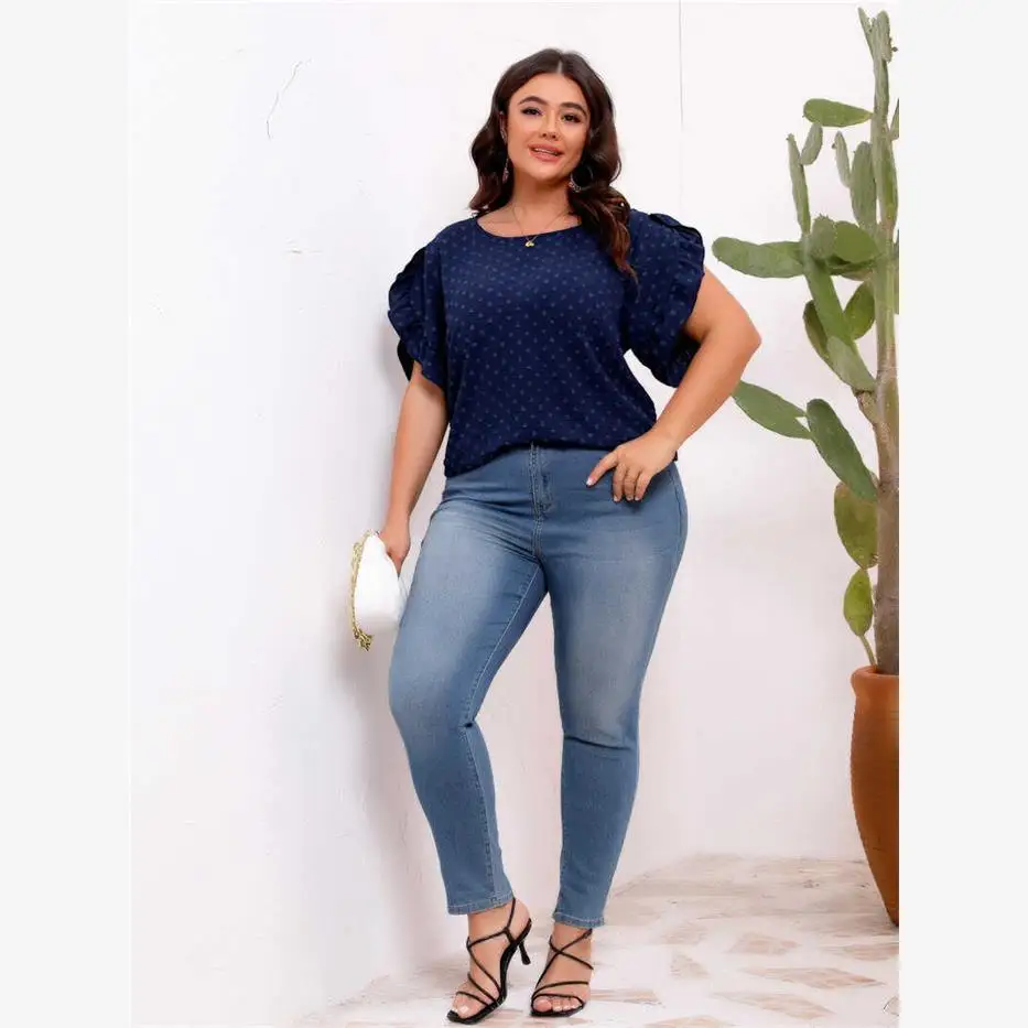 Large Size High Elastic Summer T-irt for plus Size Women L4XL ort Sve round Ne Basic  Color Casual Top