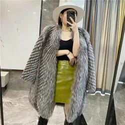 2022 Winter New Fox Fur Coat Women's Mid-length Fashion Encrypted Over-the-knee Mink Fur Coat