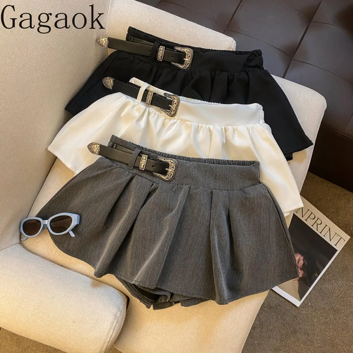 

Gagaok Preppy Style Woman Skirt 2025 Autumn Spice Girl Short Skirts Streetwear Solid High Waist Skinny Grey Y2k Skirt Clothes