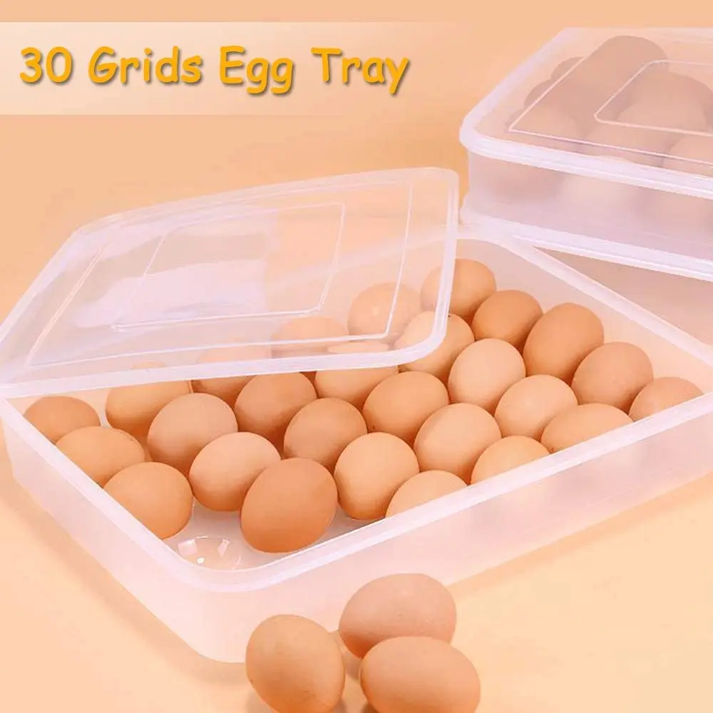 Easter Covered Egg Holder for Refrigerator,30 Deviled Eggs Tray with Lid,PP Egg Containers,Fridge Egg Dispenser Storage Box