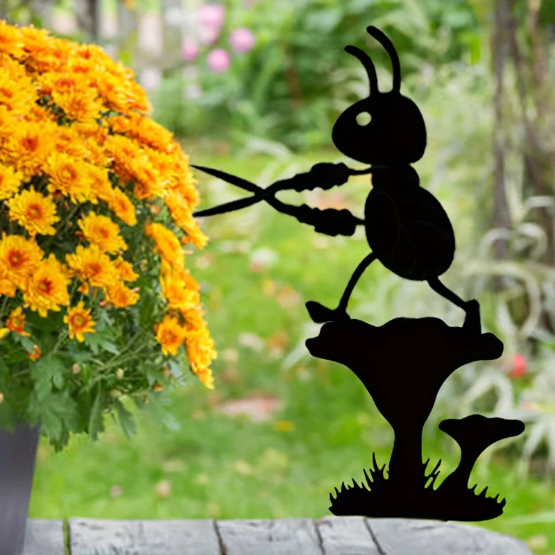 2D Metal Rustic Country Ant Silhouette Garden Stake, Freestanding Metal Insect Sculpture,Iron Yard Art for Outdoor Home Decor