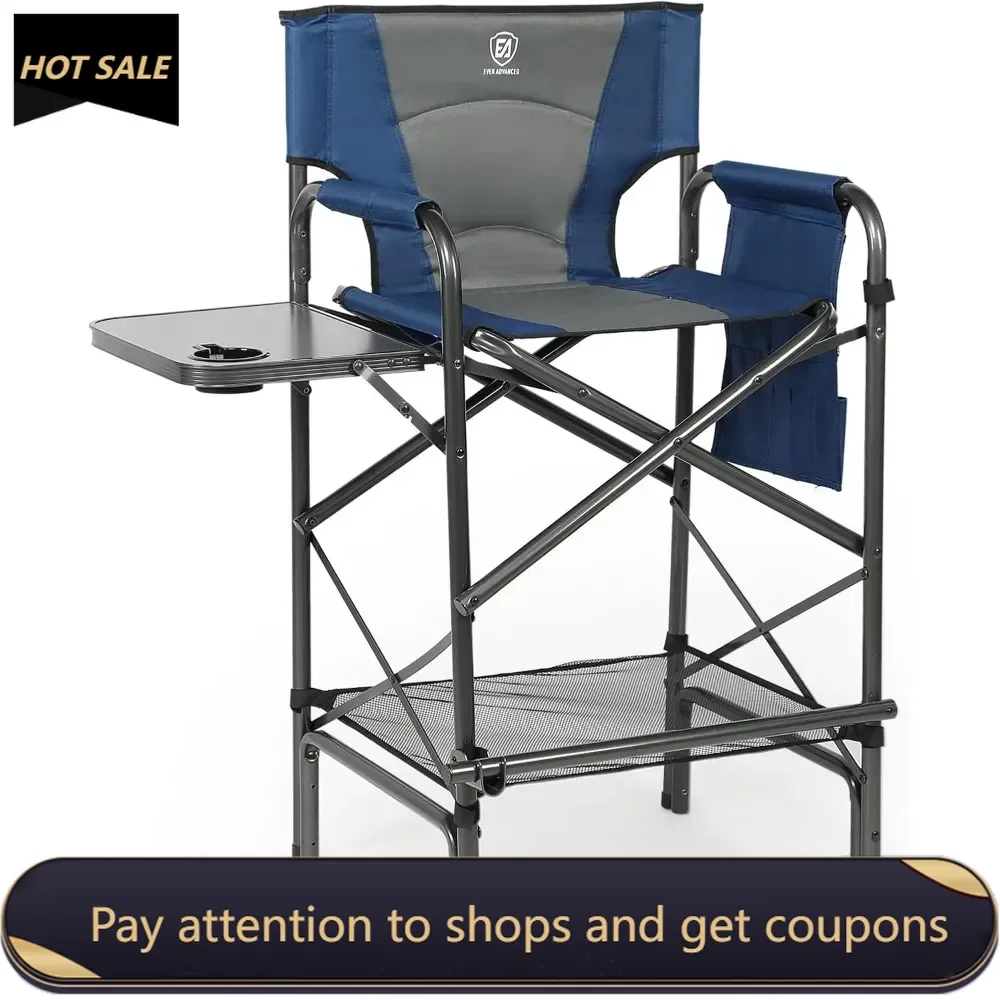 

Tall Folding Chair 30.7" Seat Height Directors Chair High Foldable Bar Stool for Makeup Artist Face Painting (Blue/Grey)