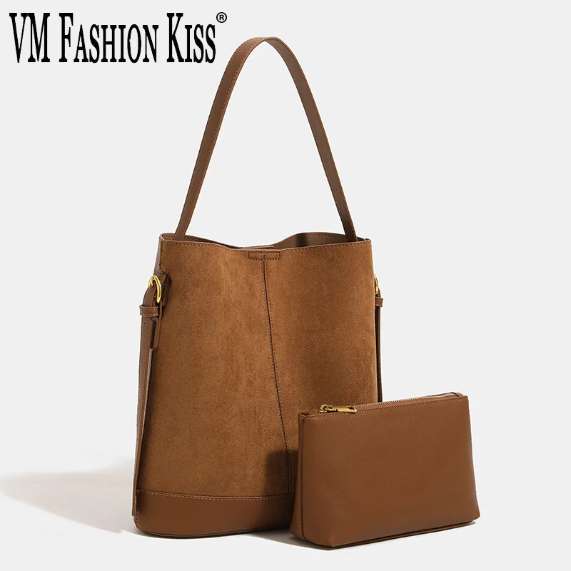 Large Capacity Bucket Bag Autumn And Winter Faux Suede Women's Handbag Commuter Soft Women's Shoulder Underarm Bag Tote Female