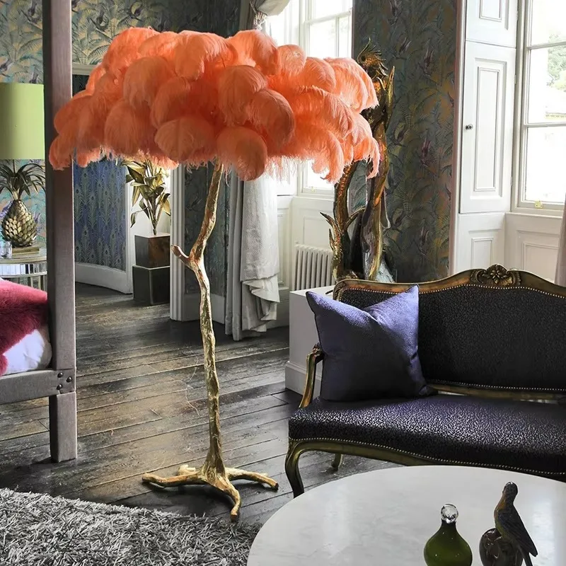 Nordic Floor Lamp With Feather Ostrich White Feathers Standing Lamps For Living Room Bedroom Modern Bedside Feather Floor Lights