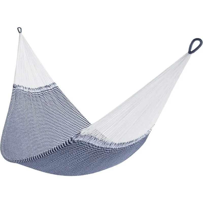 Leaf Hammocks - Family Size, Fits 2+ PPL  Easy to Hang, Ultra Soft, Artisan Made - Color: Stripe Navy Blue - White