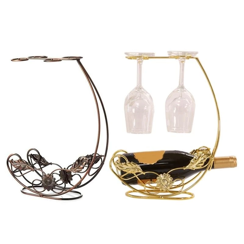 F19B Countertop Wine Glass Rack Holder Wine Bottle Display Stand Storage 4 1 Bottle Metal Iron Material for Tabletop