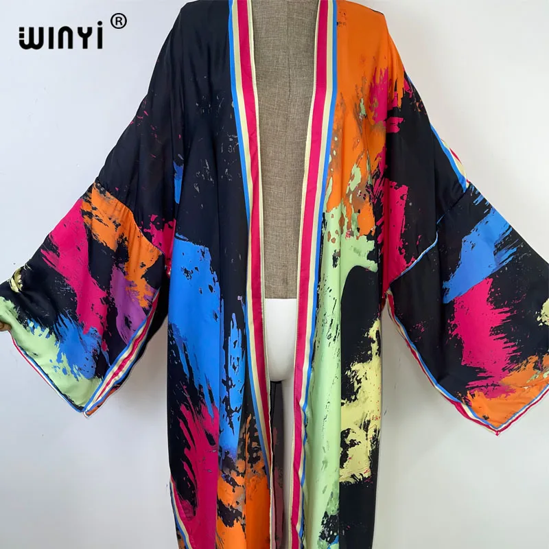 WINYI 2023 Bohemian Swimsuit Cover Up fashion print Women Summer Clothes Long Kimono loose  Dress Beachwear Bikini Cover-ups