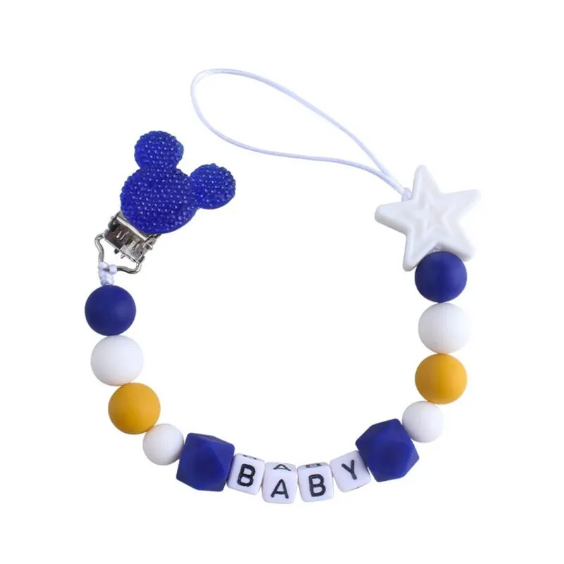 Customized Name Baby Pacifier Clips Chain Silicone Beads Teether Toys Dummy Holder English Name Pacifier Chain Gift
