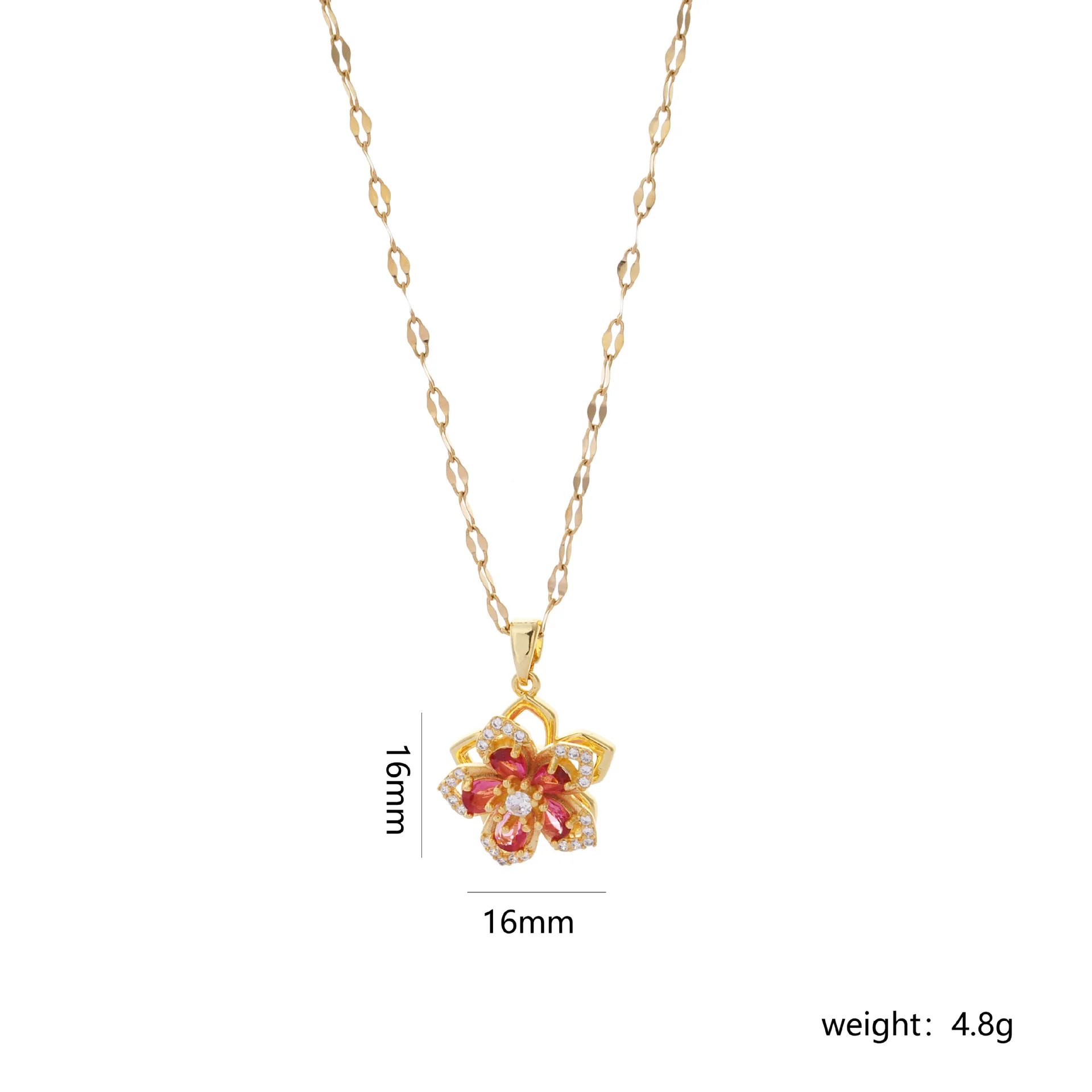 Stainless Steel Chain Luxury Rotatable Colorful Zircon Flower Pendant Necklace for Women Lady Fashion Jewelry Accessories Gifts
