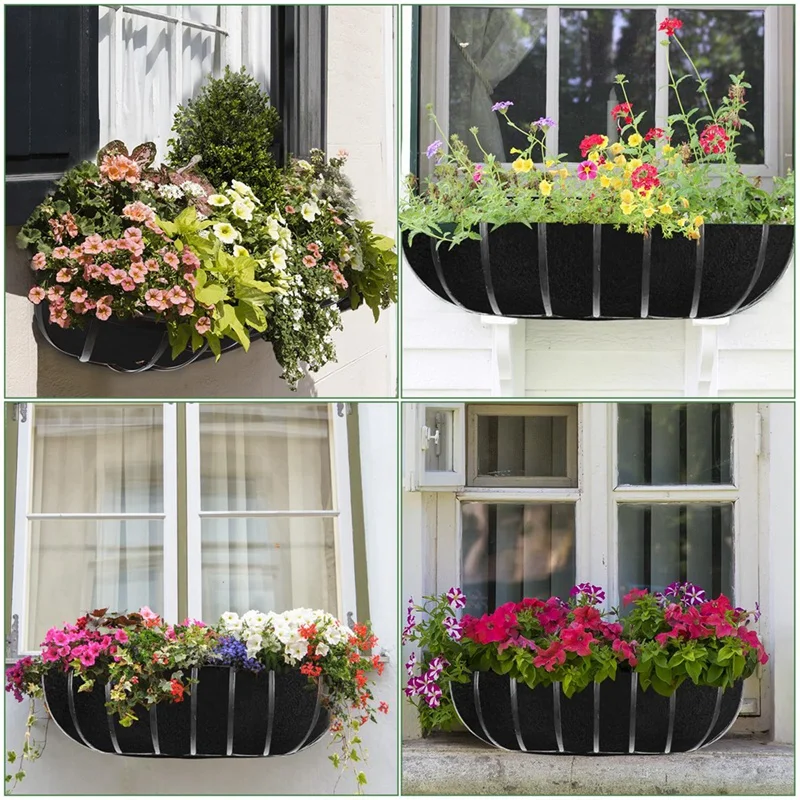 3PCS Planter Basket Liners Fabric Window Box Liners Felt Trough Planter Liner Replacement Black Flower Basket Liner