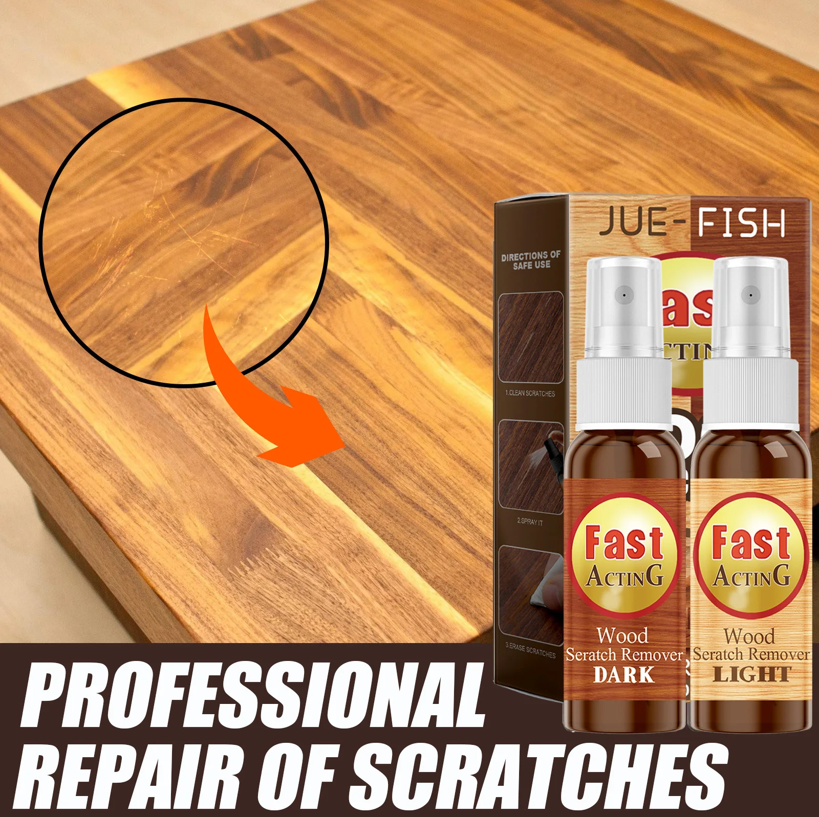 JUE-FISH الخشب الطابق خدش إصلاح طقم رذاذ للأثاث الخشبي الصلب صفح حشو فوري مرمم خيارات ألوان فاتحة داكنة