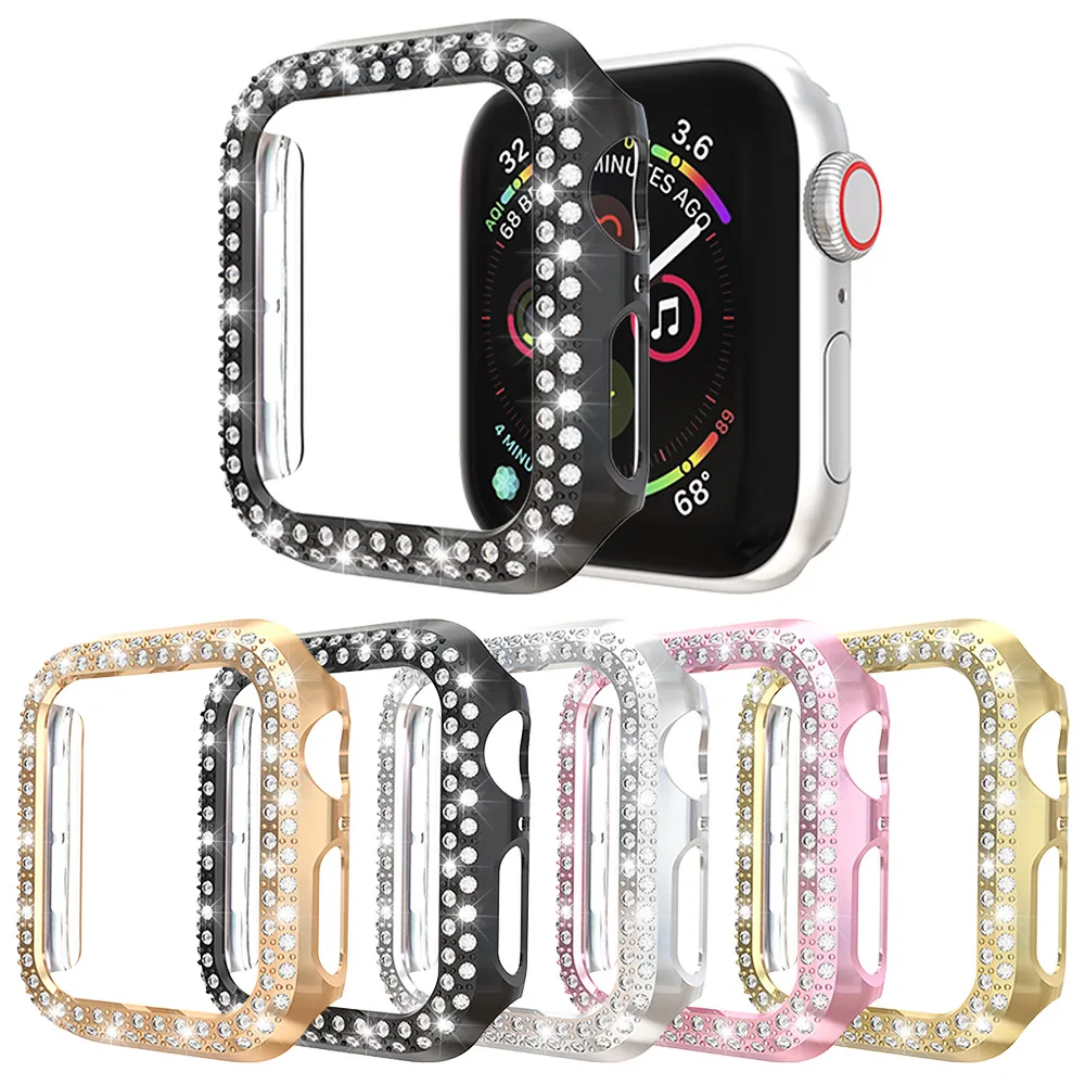 

5pcs Luxury Diamond Women PC Protect Cover for Apple Watch Case Series 6 SE 5 4 3 Bling Bumper 40mm 44mm 38mm 42mm Fhx-rg Shell