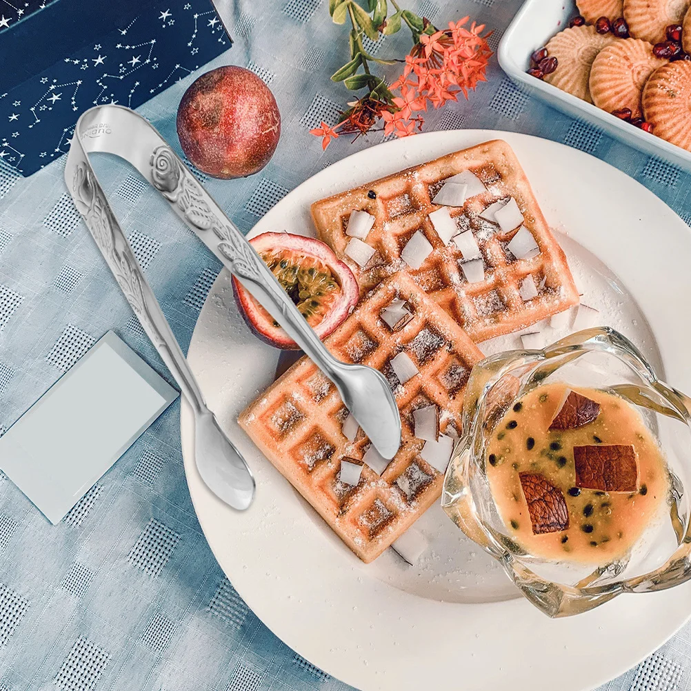 

6Pcs Elegant Rose Stainless Steel Sugar Tongs for Coffee Bar Mini Tongs for Serving Appetizers Desserts Tea Party