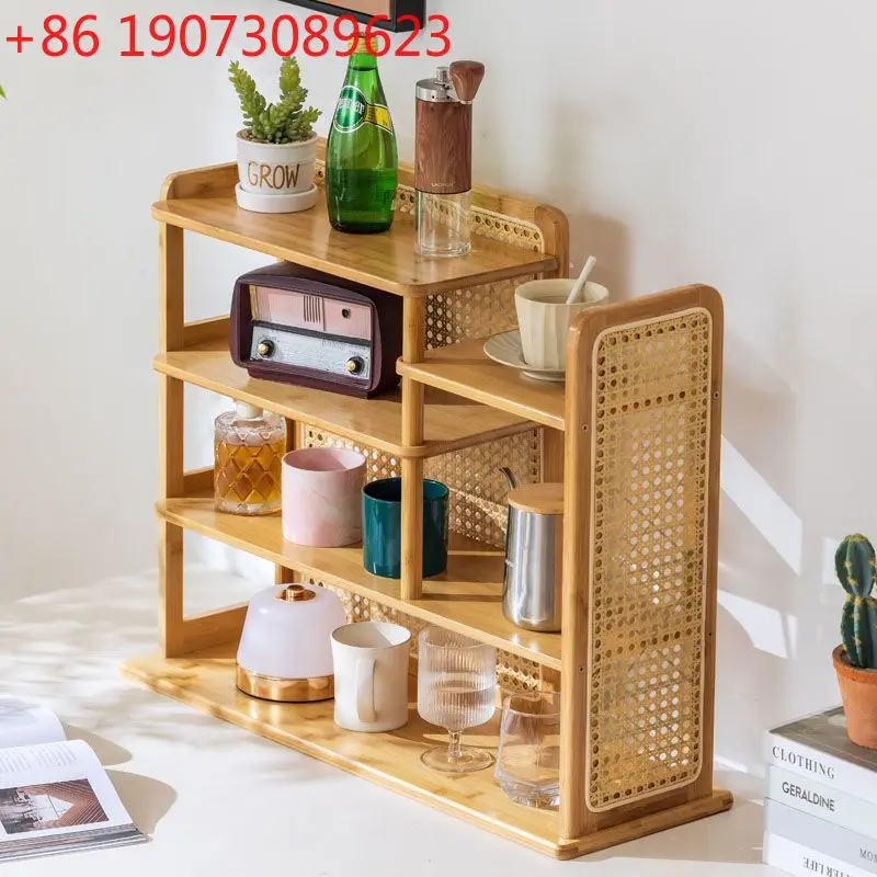 

Desktop Bamboo Rattan Wall Cabinet Cup Holder Multi-layer Ins Coffee