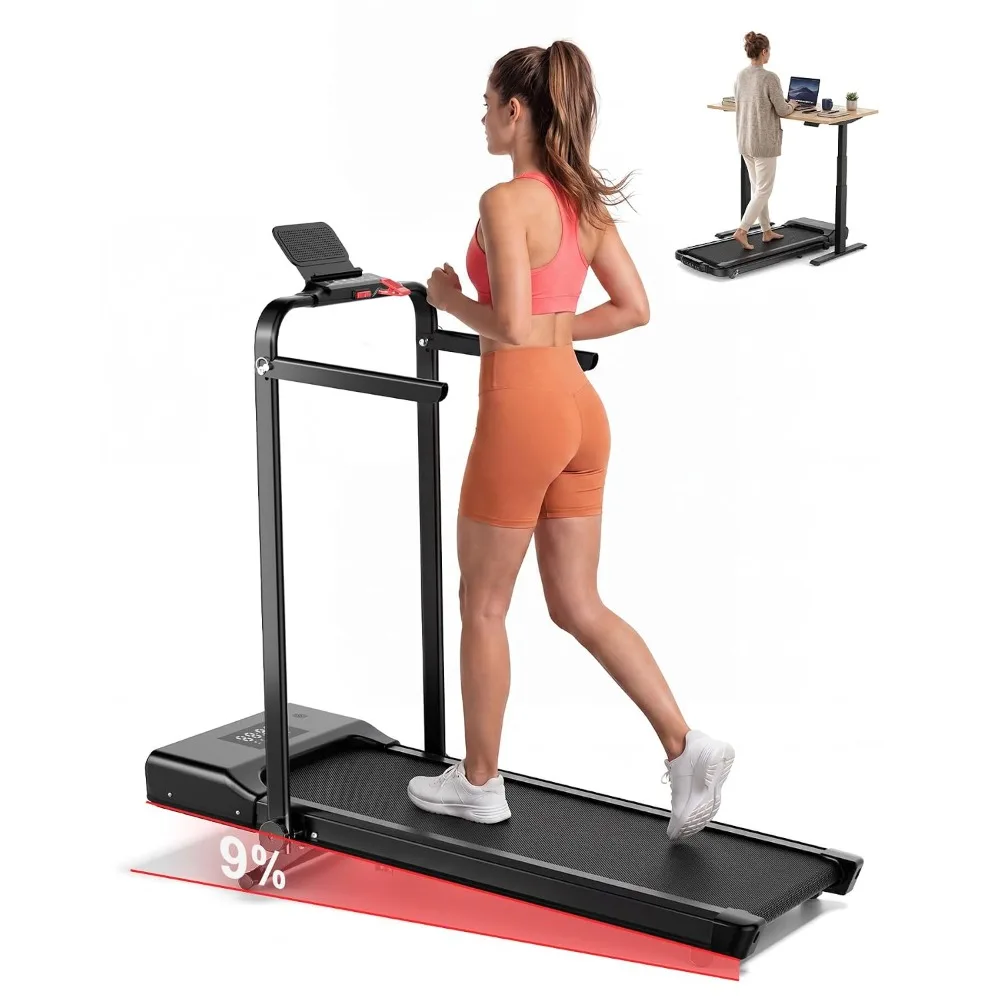 Walking Pad Treadmill with Handle, 9% Incline 3-in-1 Folding for Home Small Space, 3.0HP Quiet Under Desk with Remote, Custom