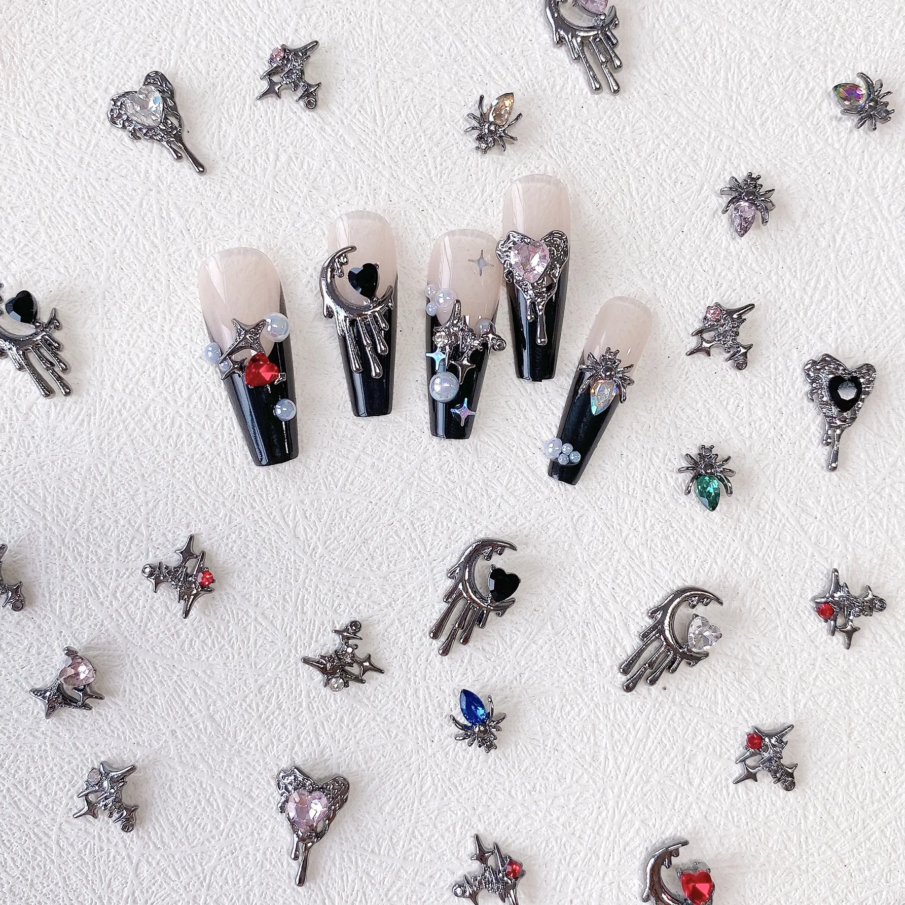 

10pcs/lot Netizen New Dark Punk Halloween Collection Nail Jewelry Bling Spirit Cool Girl Dark Black Nail Decoration