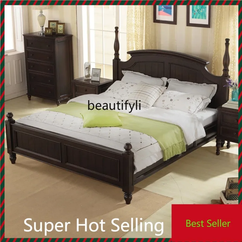 

QQ132 American Retro Solid Wood Bed French Master Bedroom High Double Wedding Bed Bedroom Complex Classic