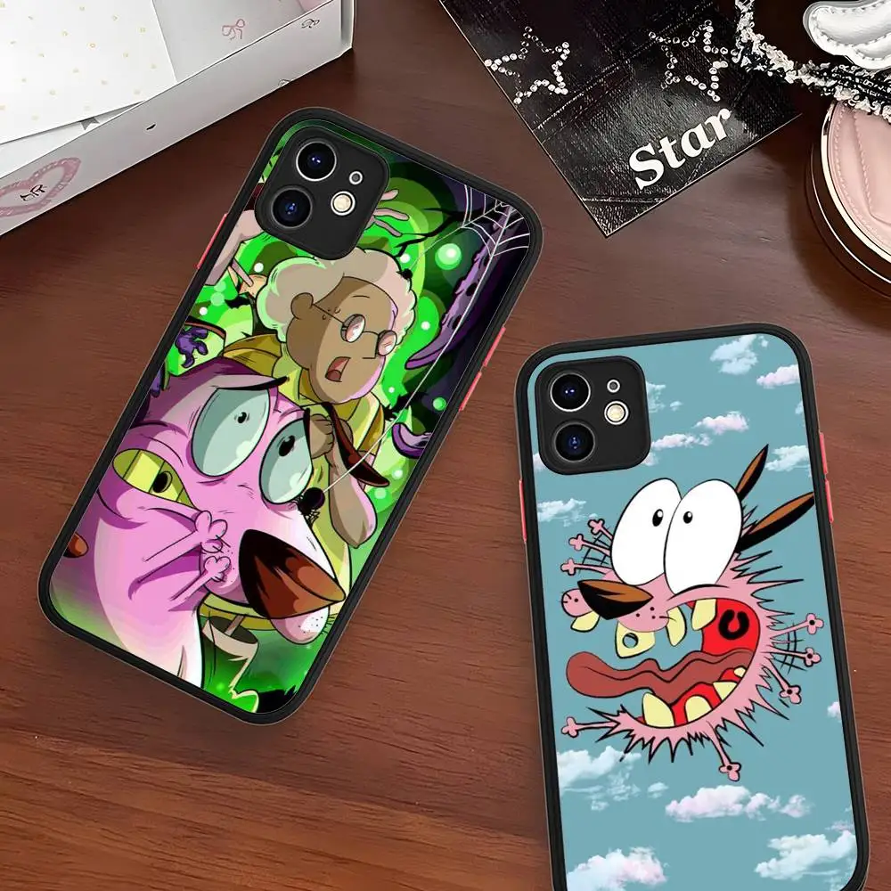 Casing Kartun C-Courage The C-Cowardly D-Dog Untuk iPhone 16 15 14 Plus 13 12 11 Pro Max X XS MAX Transparan Matte Anti Benturan