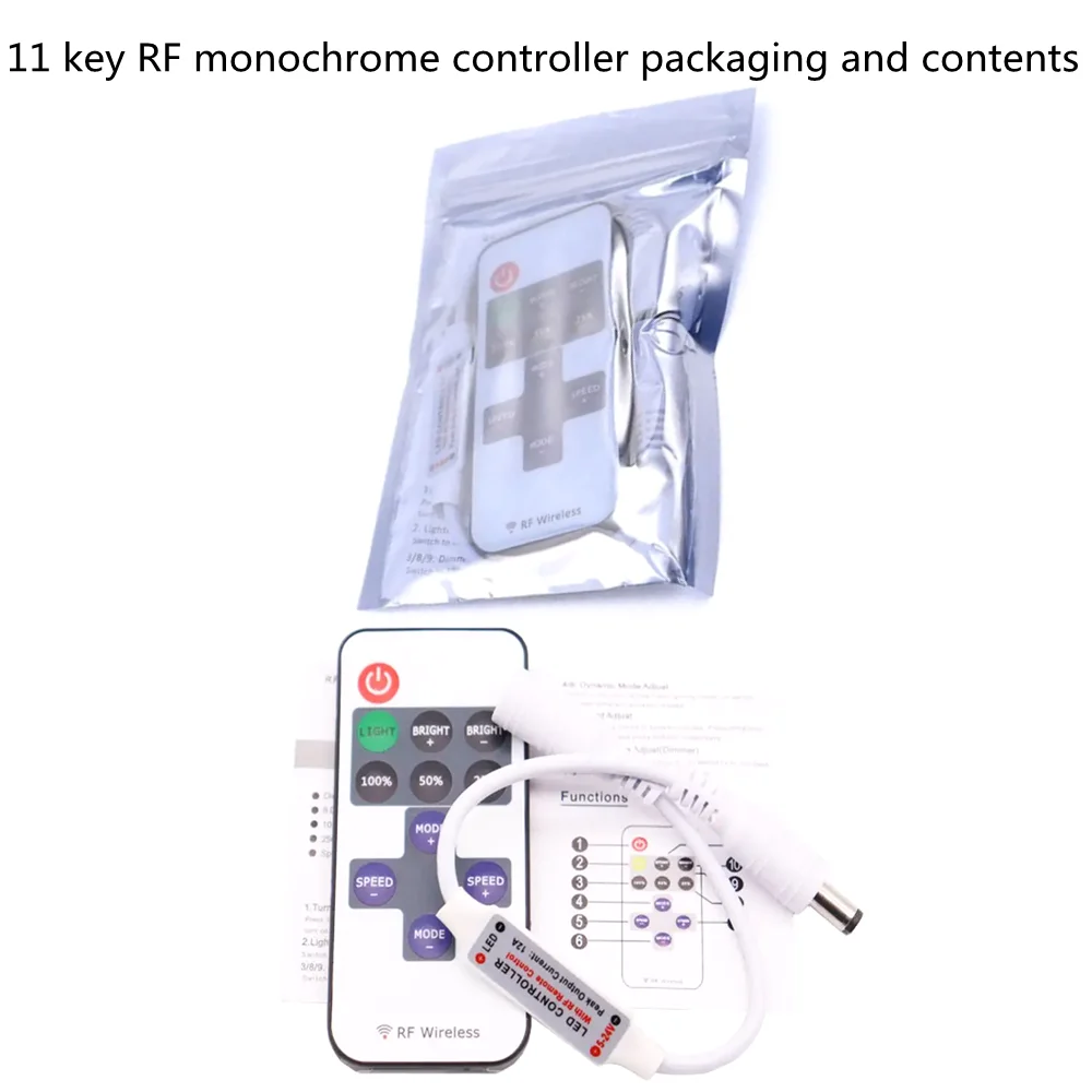 Mini11Keys RF Monochrome Controller Wireless LED Remote Control LED Dimmer DC Cable DC5-24V