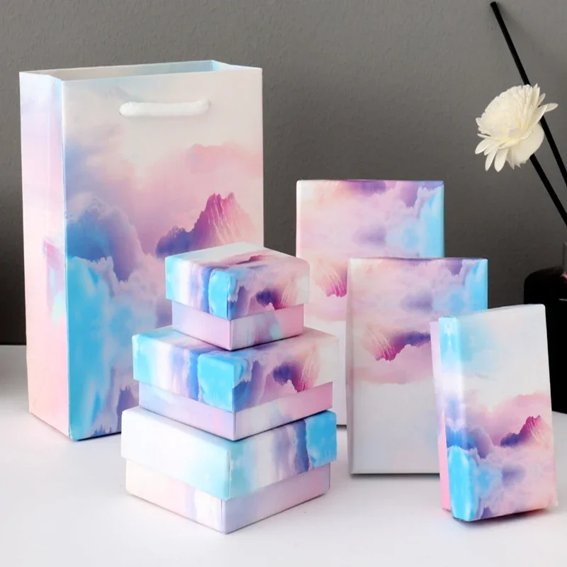 Gradient Cloud Style Jewelry Gift Box Bracelets Earring Ring Necklace Jewelry Set Box Square Round Packaging Cases Display 8Size