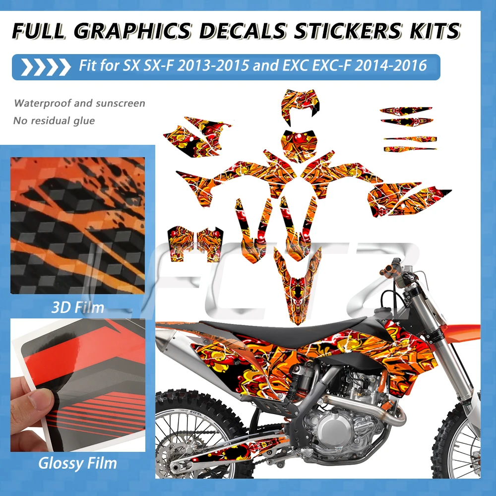 Full Fairing Graphics Background Decals Sticker Kit Fit for EXC EXC-F XCW 2014-2016 125 250 300 350 450 SX SXF 2013-2015