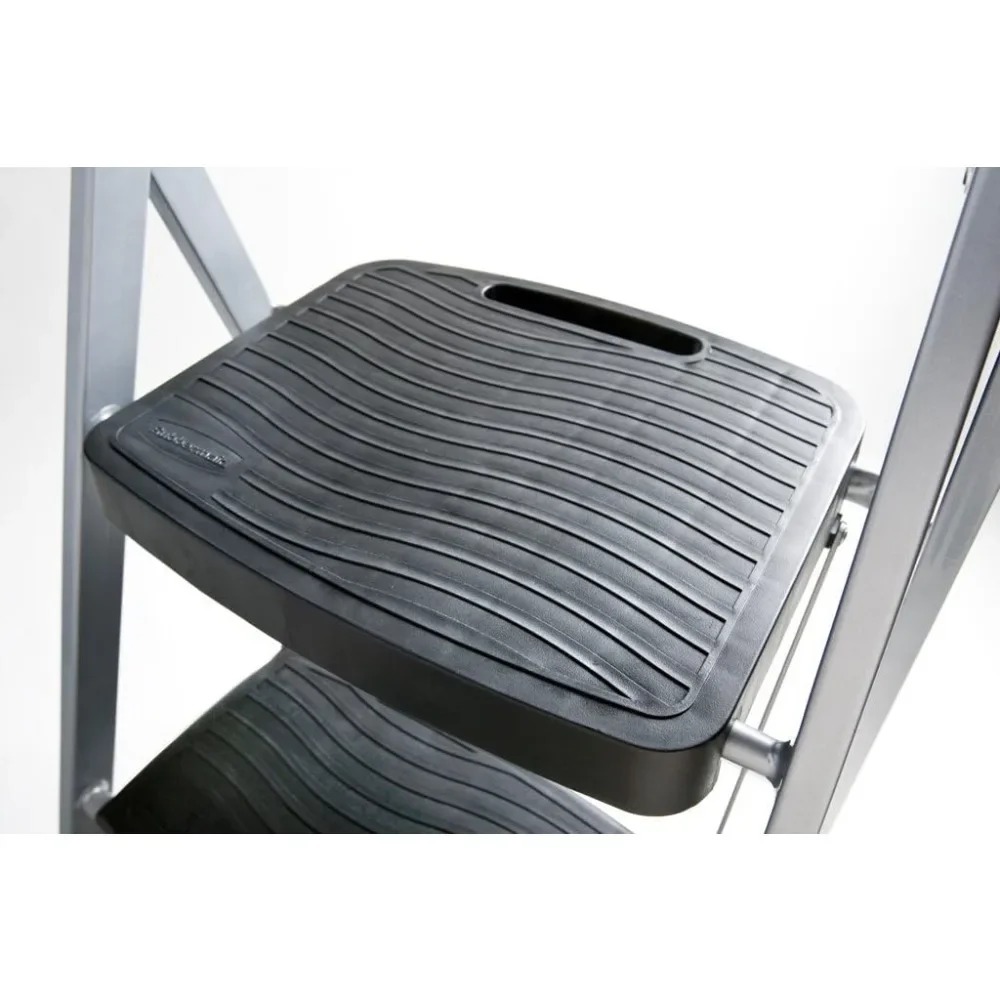 3-Step Steel Ladder,Folding Step Stool with Hand Grip and Non-Slip Feet, Silver, No Assembly Required