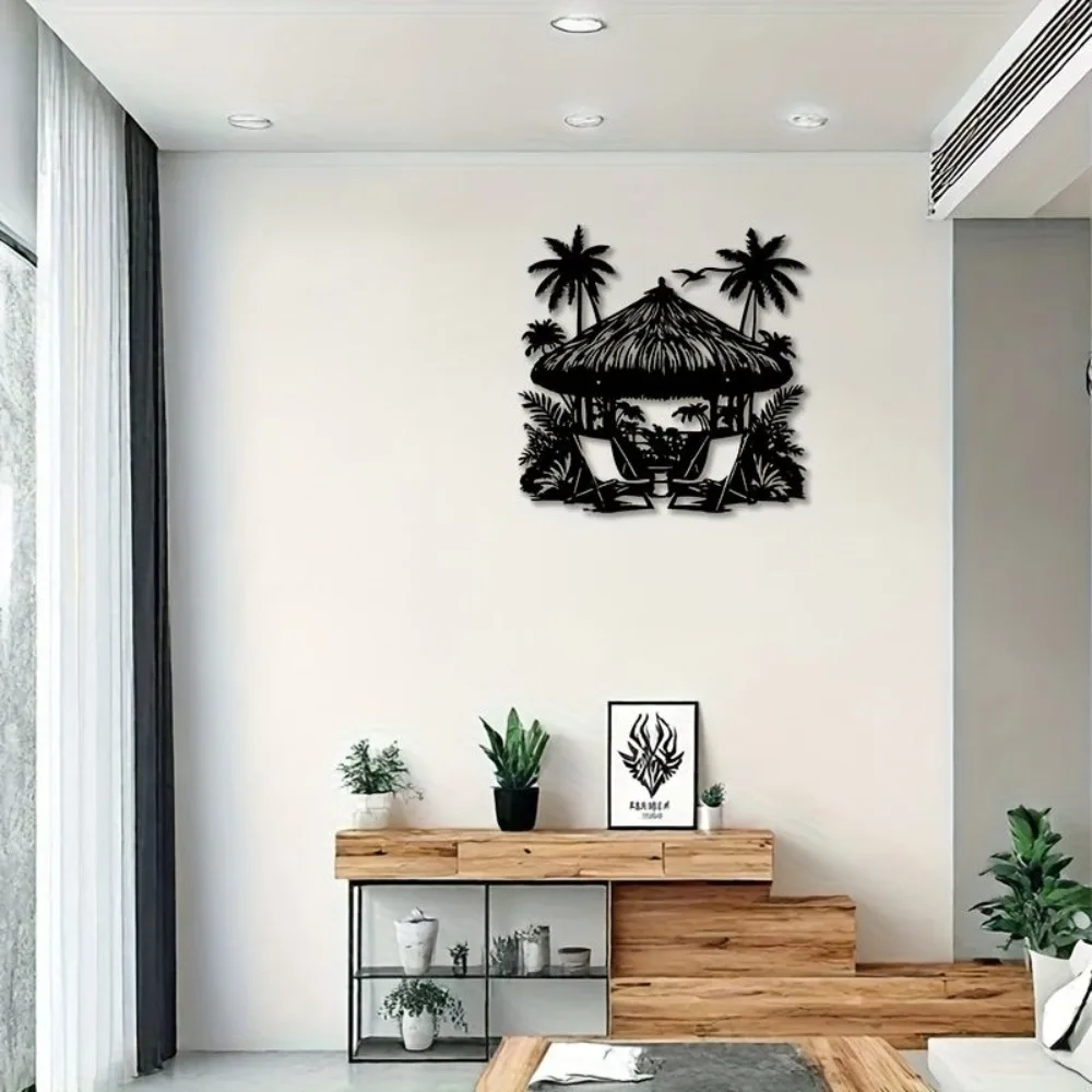 CIFBUY Wrought Iron Wall Art Cabin with Trees Chair Black Metal Rustic Home Decor