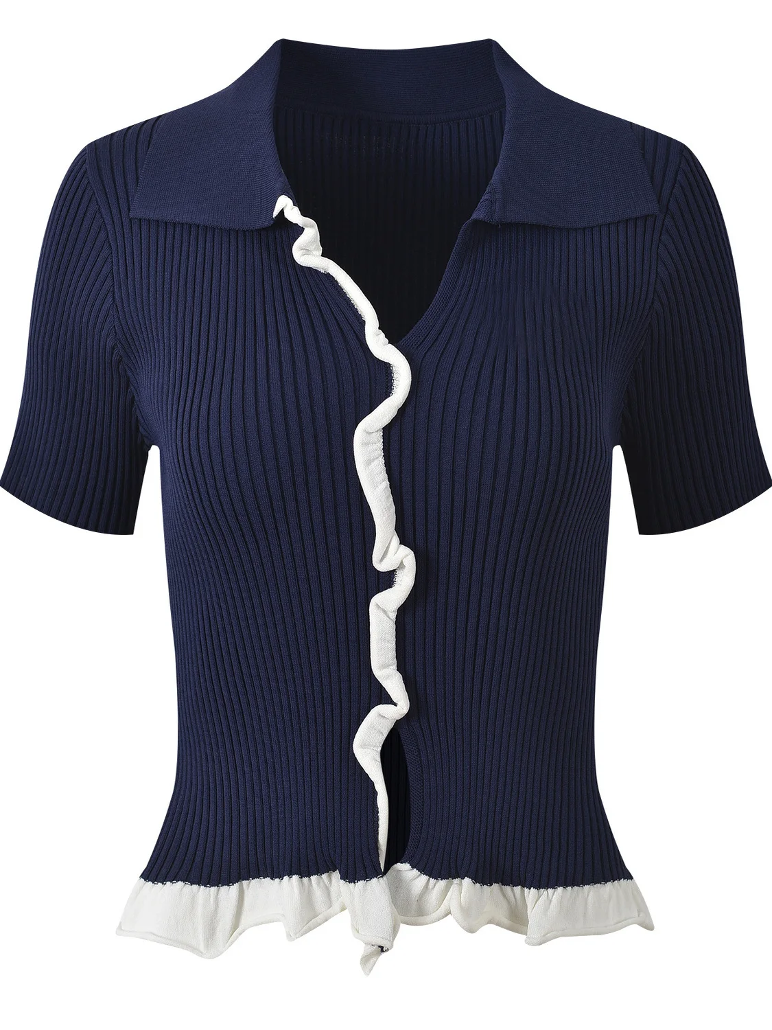 Novo Design Verão 2025: Blusa de Malha com Gola V e Detalhe em Banda, em Seda Gelada, Ajuste Slim para o Dia a Dia Feminino