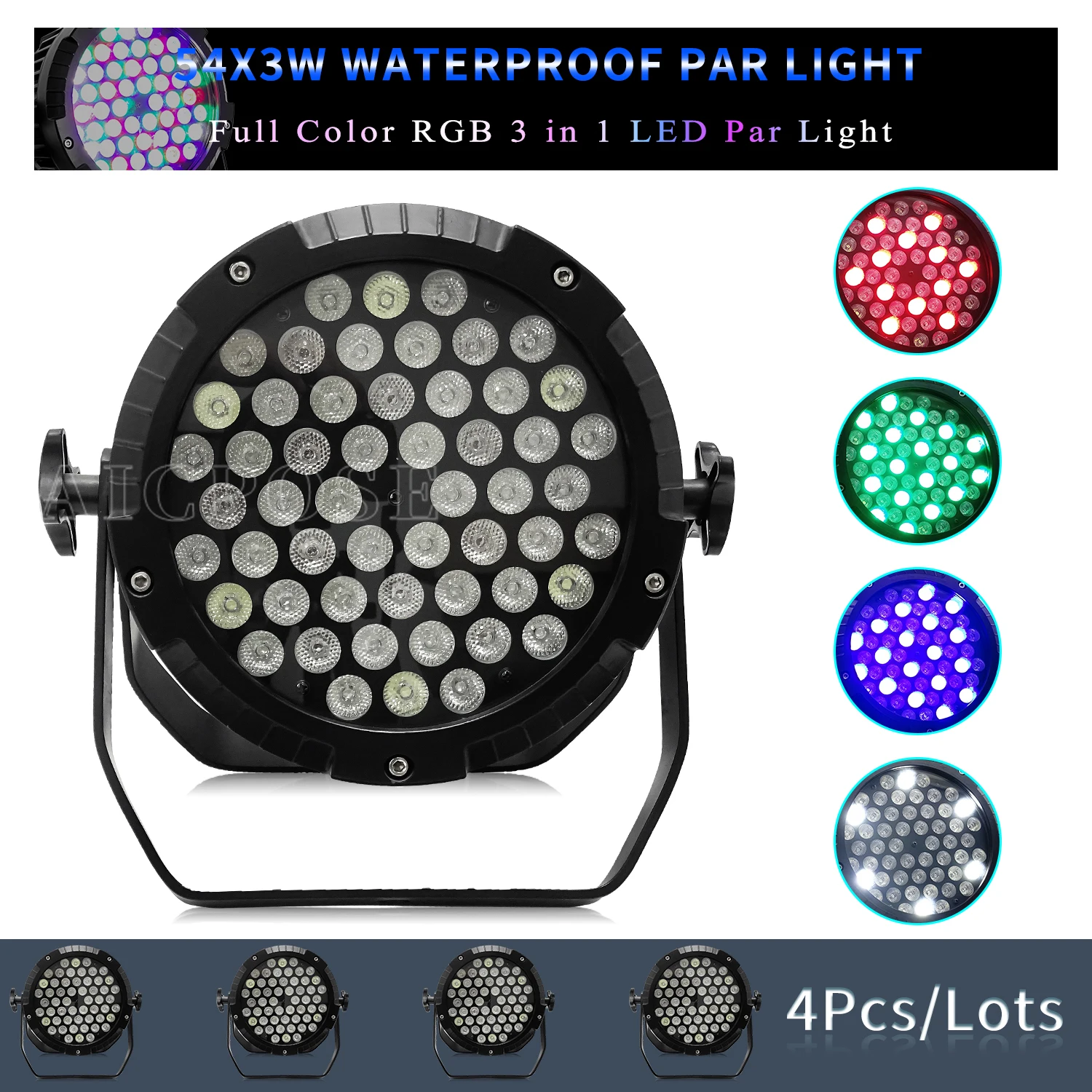 

4Pcs/Lots 54x3W RGB 3 in 1 LED Outdoor Waterproof Par Light RGBW Color Stage Light DMX512 Control DJ Disco Equipment Lighting