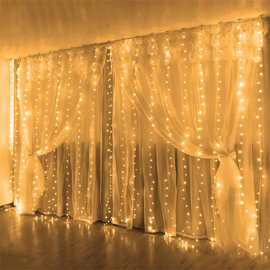 

Curtain Garland Led String Lights Festival Valentine's Day Decoration 8 Mode Usb Holiday Light Wedding For Bedroom Home Outdoor