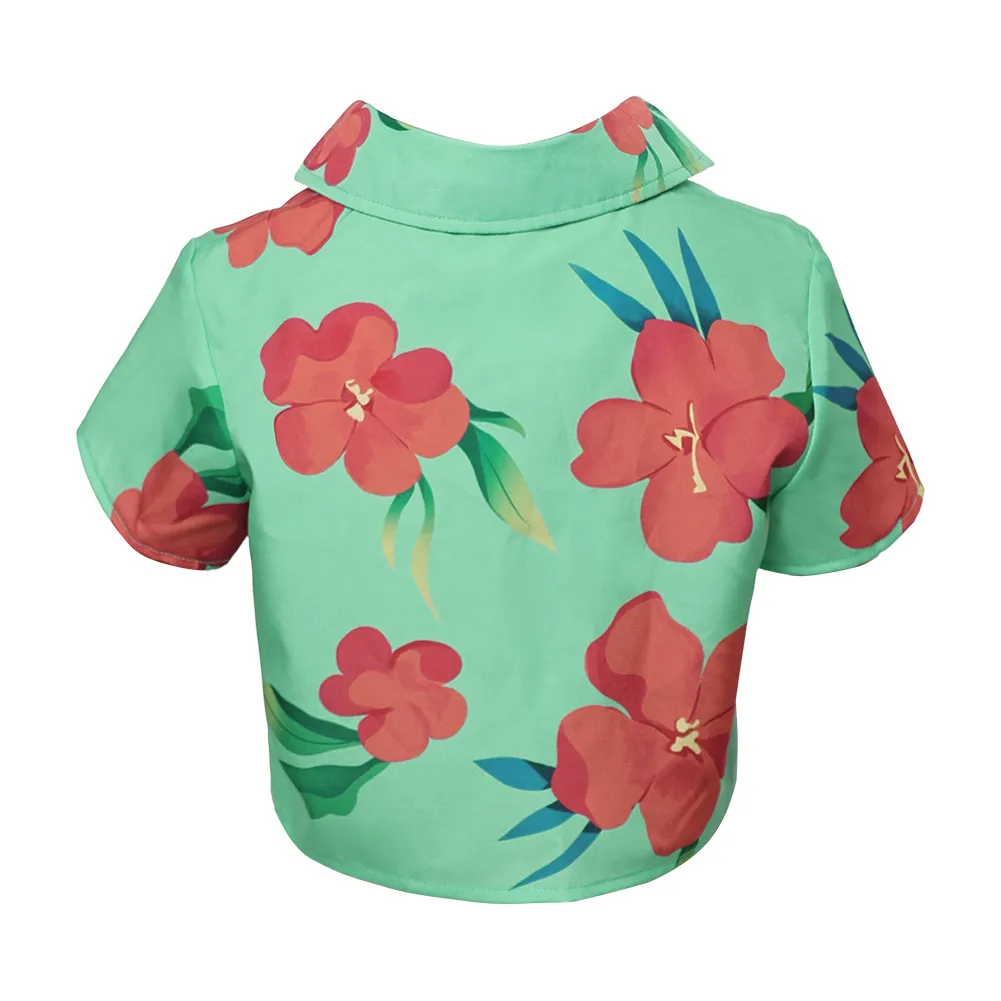 ساجا بنين أطفال آبي قمصان KPop شيطان الصيادين تأثيري الأخضر زهرة مطبوعة زي فانتازيا بلايز قمصان صيفية بدلة الهالوين #4