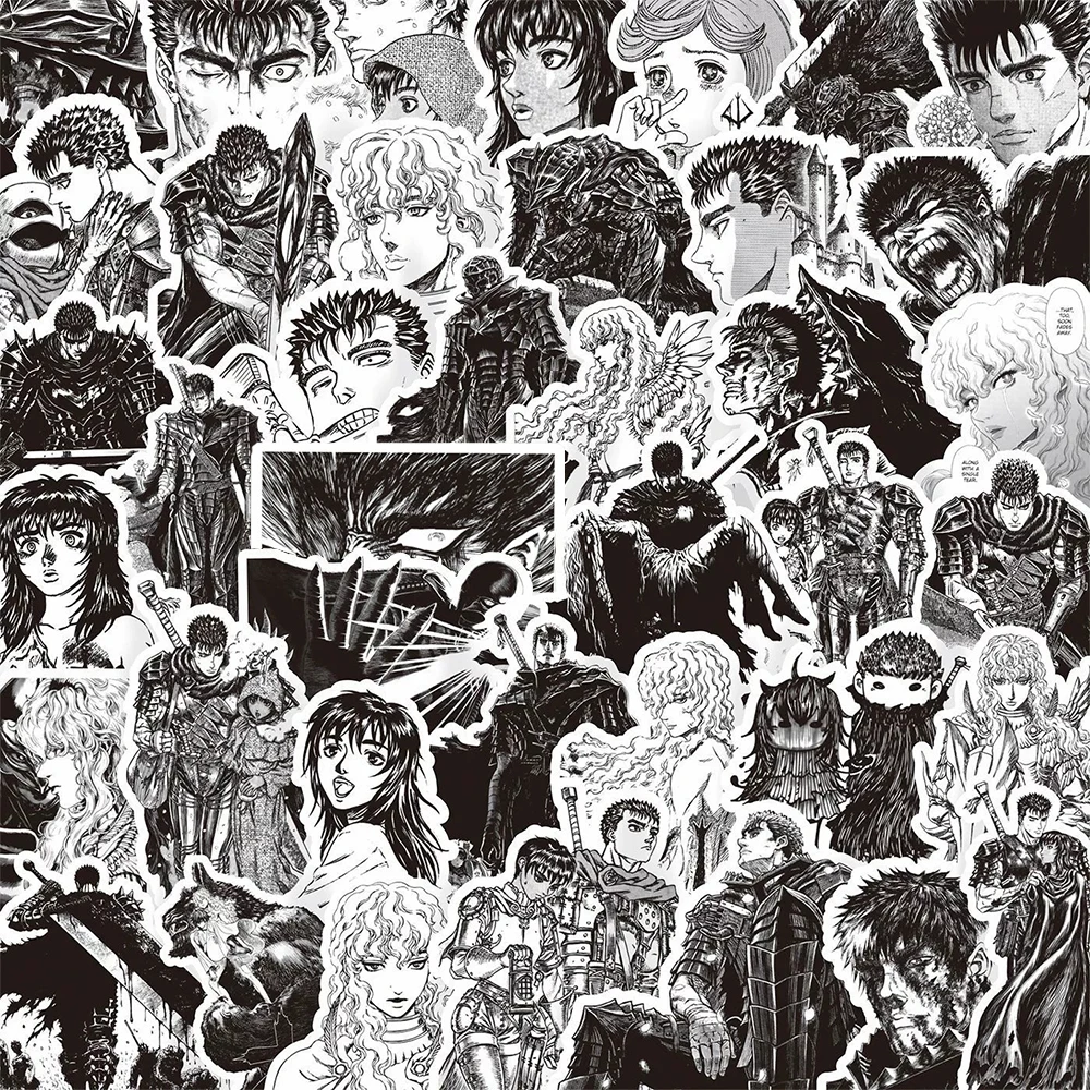 10/30/82pcs Black White Berserk Anime Stickers Guts Casca Decals DIY Laptop Motorcycle Skateboard Phone Car Waterproof Sticker