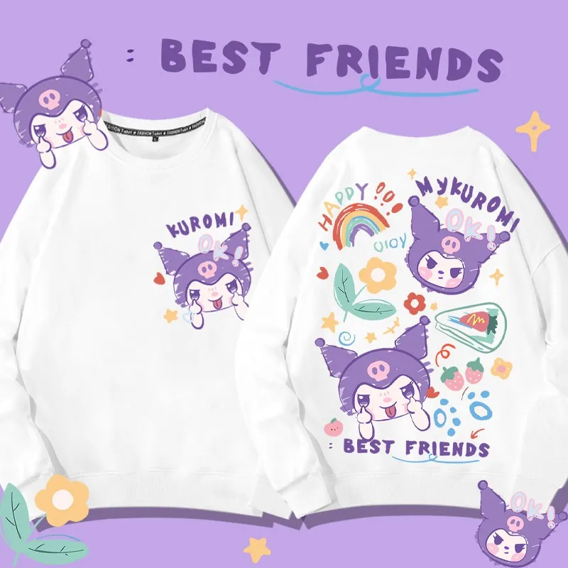 

Sanrio Co-named Hoodie Women Round Neck Loose Bf Lazy Wind Kuromi Melody Coat Girls Clothes Autumn