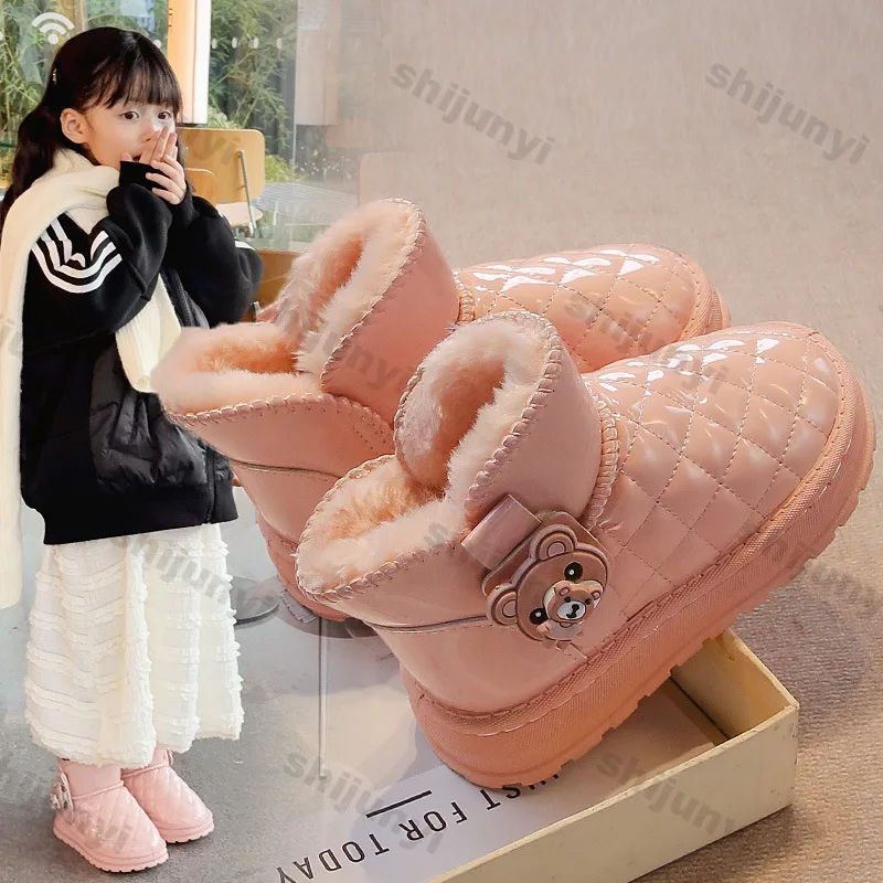 

Children's Snow Boots Thickened Cotton Shoes Winter Warm Waterproof Leather Anti-slip Design Boys Girls Warm Plush Baby Shoes