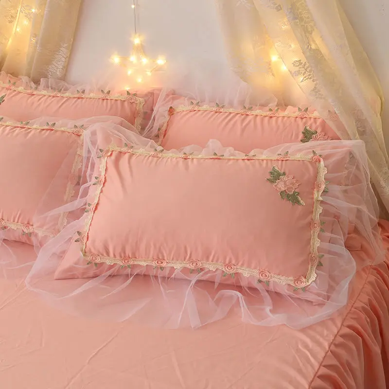 

Princess Style Mesh Lace Pillowcase, Student Single Adult Pillowcase, Girl Heart Lace Pillowcase Set of 2