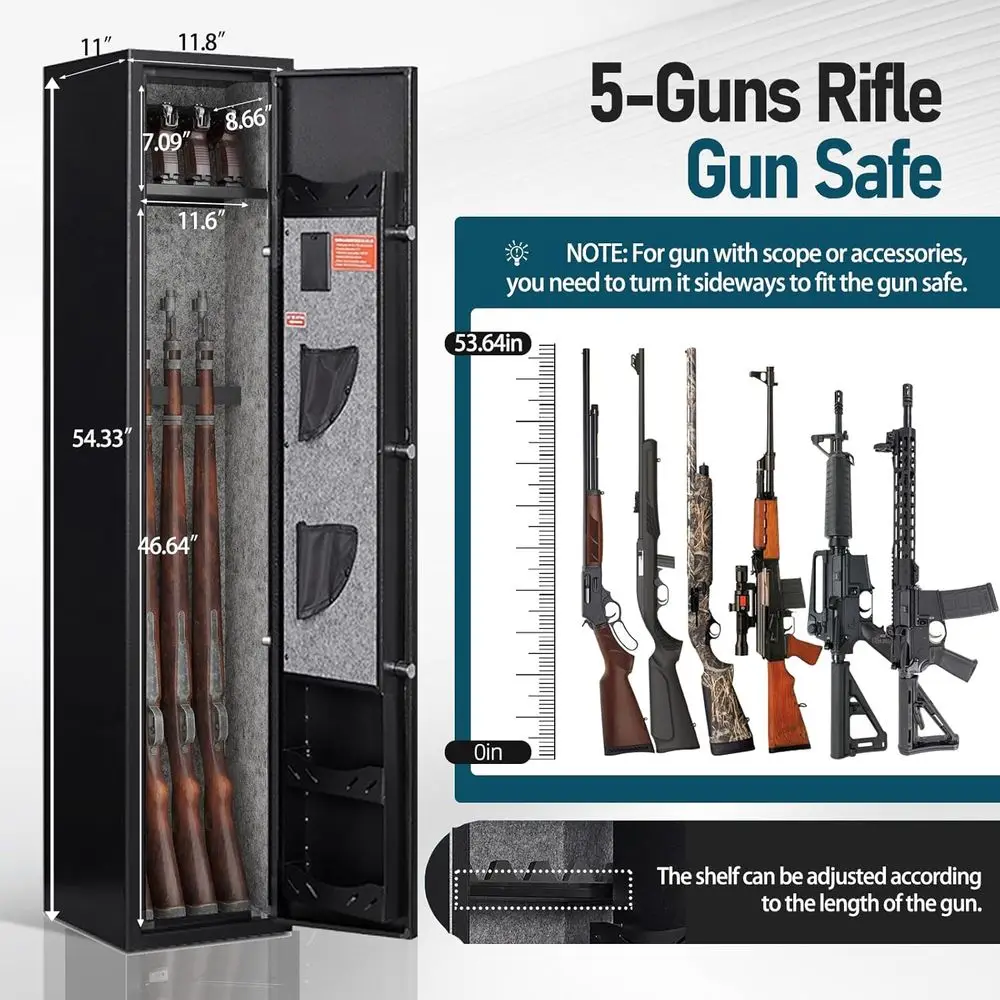 Home Security Electronic Safe for Firearms: Rifle and Pistol Storage Cabinet with Adjustable Shelves and Racks