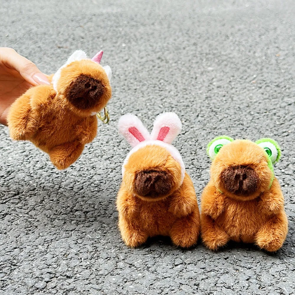 Creative Soft Capybara Key Ring Cross Dressing Fur Plush Capybara Pendant PP Cotton Doll Cartoon Animal Keychain Couple