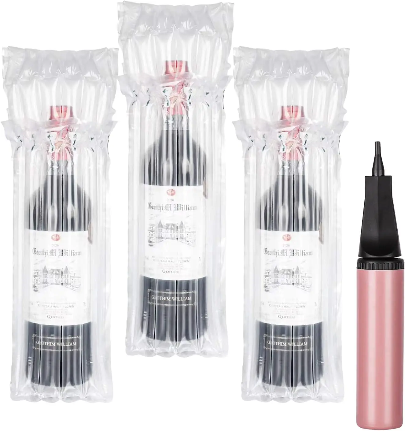 

Wine Bottle Protector Bags 30 Pack - Inflatable Air Column Cushion with Pump for Travel Luggage Suitcase Shipping, 13.5x3.5 Inch