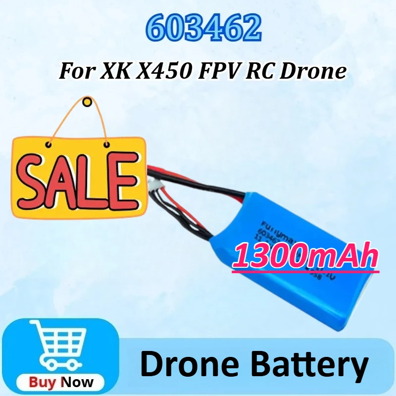 

11.1V 1300mAh Rechargeable Lipo Battery for XK X450 3s 603462 FPV RC with XT30 Plug Drone Airplane Spare Parts Lithium Battery