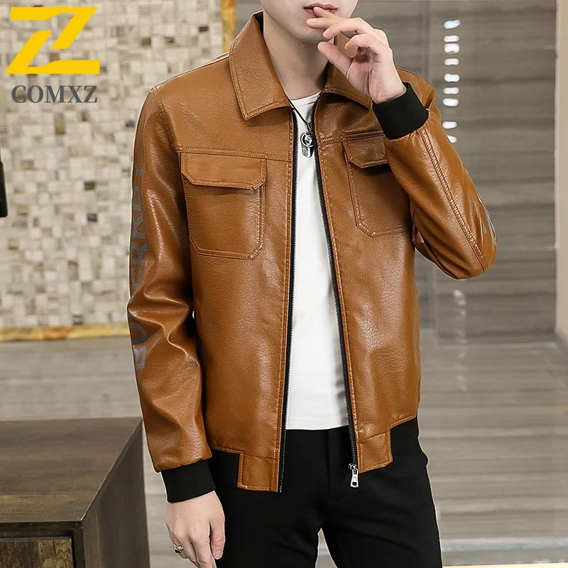 

COMXZ High Quality Men Jacket Leather American Style Comfort Light Motorcycle Coat Leisure Trip Wear Resistant Autumn Clothing