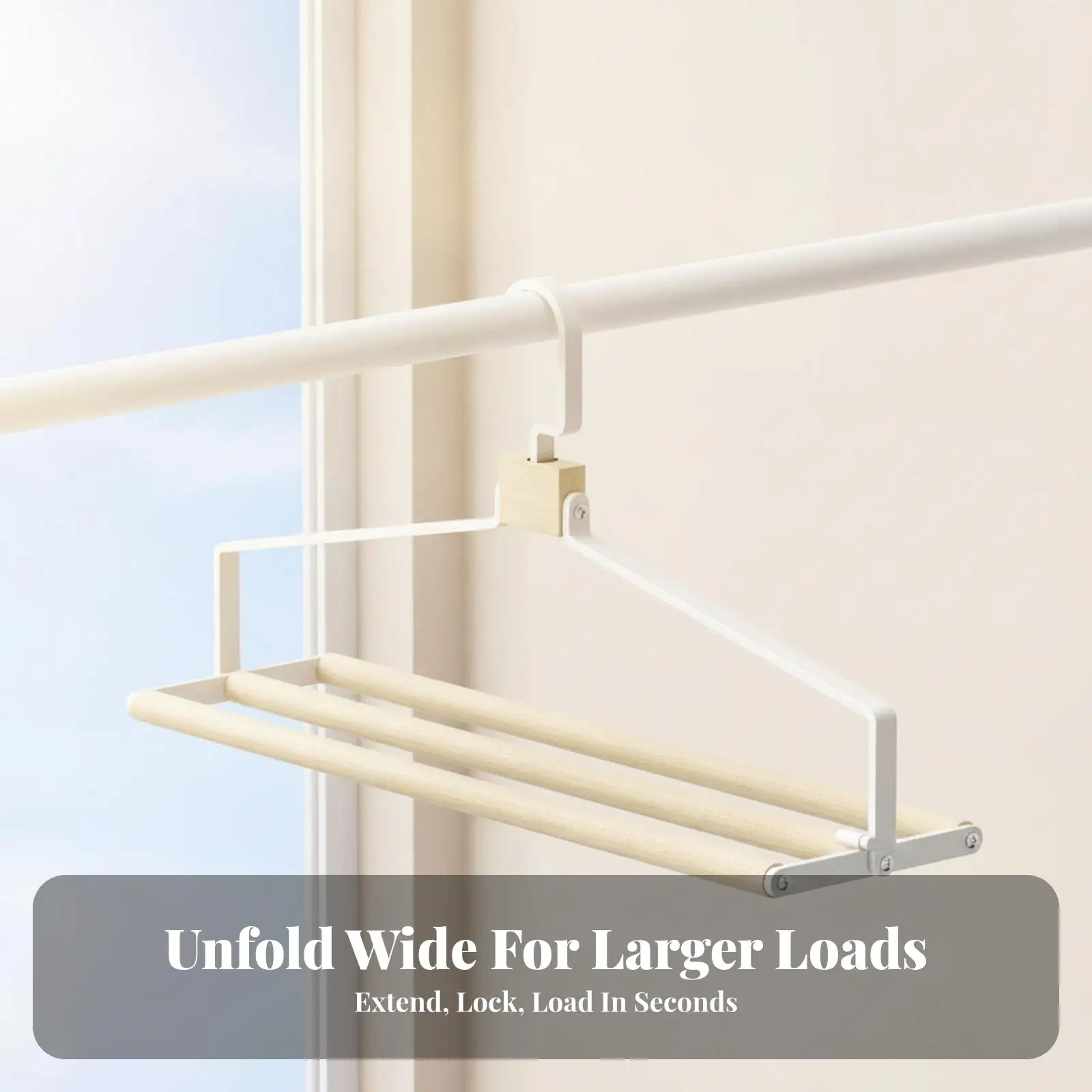 Portable Clothes Hanger Laundry Rack with Three Parallel Wooden Bars Rotating Hook for Optimal Air Circulation