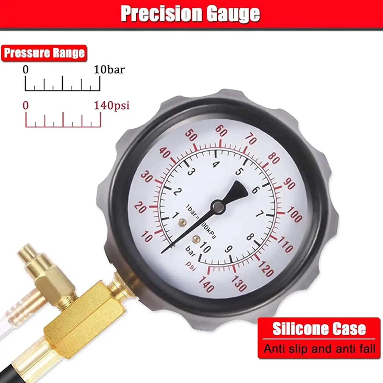 

Engine Compression Tester 0-140 PSI Injector Compression Gauge Oil Injector Pressure Tester For Automotive Truck Motorcycle