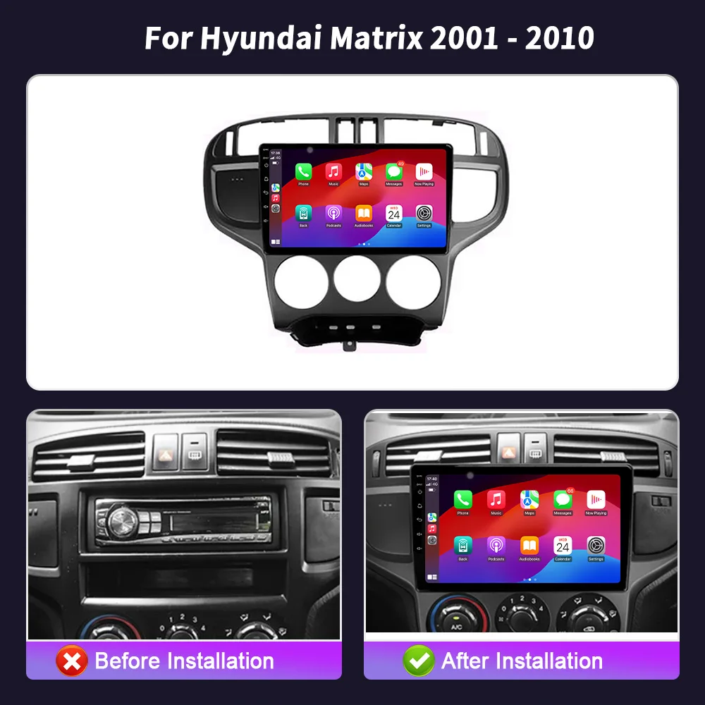 Android 14 For Hyundai Matrix 2001-2010 2DIN Car Radio Navigation GPS WIFI Multimedia Wireless Carplay Stereo Screen 4G